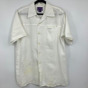 Empra mens medium linen shirt short sleeve pocket casual beach vacation
